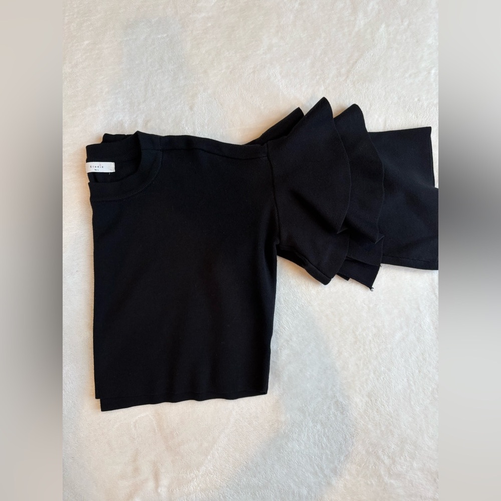 Elodie Black Ruffled Crop Blouse - Size Large - Picture 5 of 14